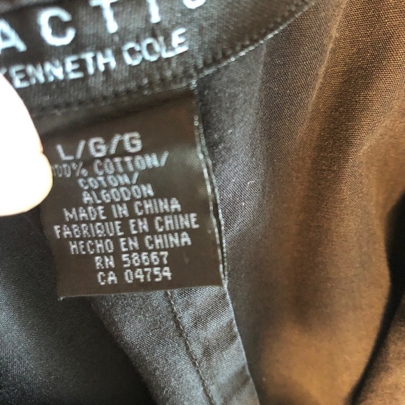 Reaction Kenneth Cole Shirt Black Button Up Short Sleeves Frayed Men's Large - Picture 15 of 16